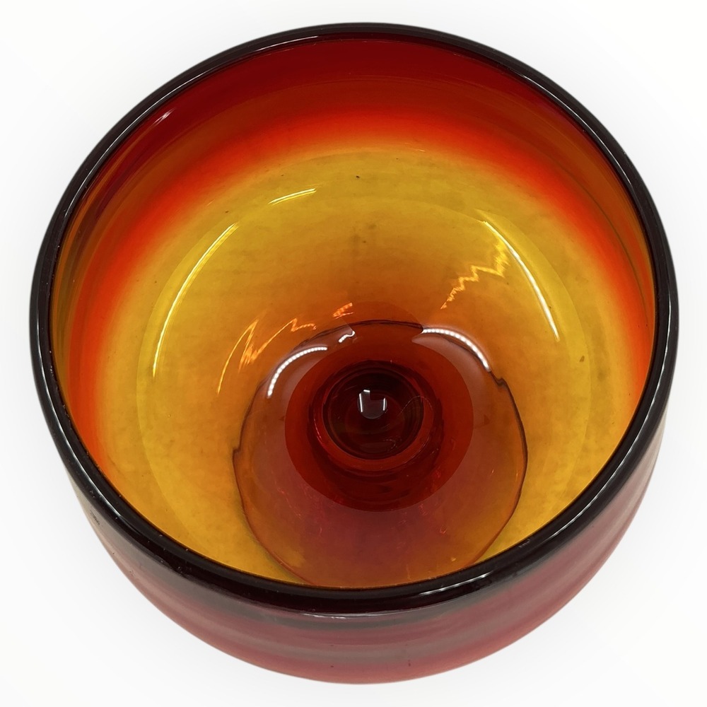 Blenko Tangerine Hand Blown Glass Footed Bowl Pedestal Compote 6.75 inches MCM - Picture 5 of 11